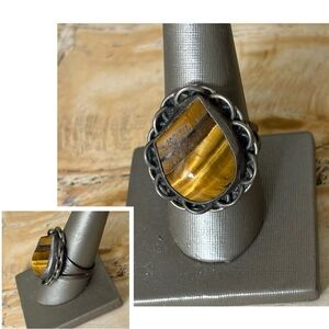 Tigers Eye Sterling Silver Large Vintage Stamped Marked Statement Ring